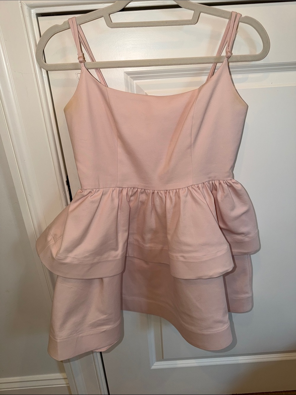 Women’s blush tiered mini dress, spaghetti strap, M, EUC
